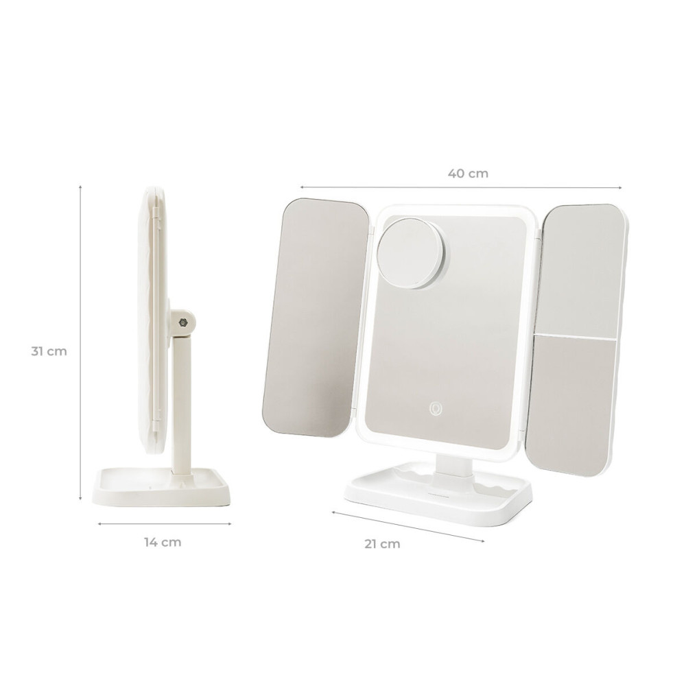 Rechargeable Triptych Makeup Mirror with Magnification and LED Light Miled InnovaGoods